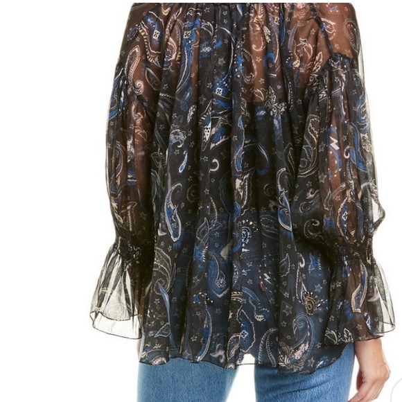 ZADIG & VOLTAIRE Black Talisa Paisley Printed Embellished Smoked Blouse Sz XS 🎸 - Picture 2 of 9